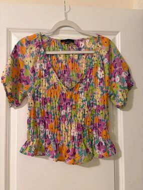 Sanctuary Multi-Color Floral Smocked Peplum Top